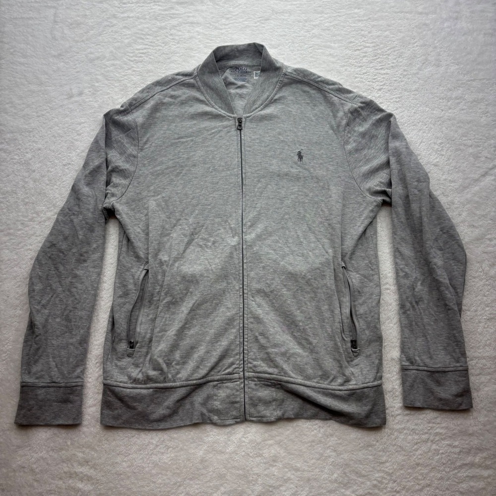 Polo Ralph Lauren Mens Gray Full Zip Bomber Track Jacket Size Large Cotton Blend
